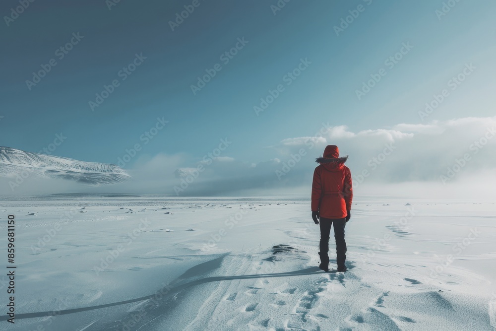 Lone Explorer in Arctic Landscape Lone Explorer in Arctic Landscape