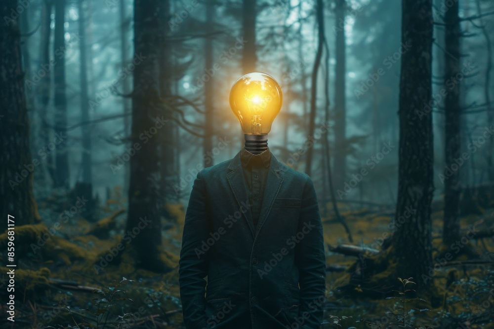 Fototapeta premium Surreal Forest Light Bulb Head