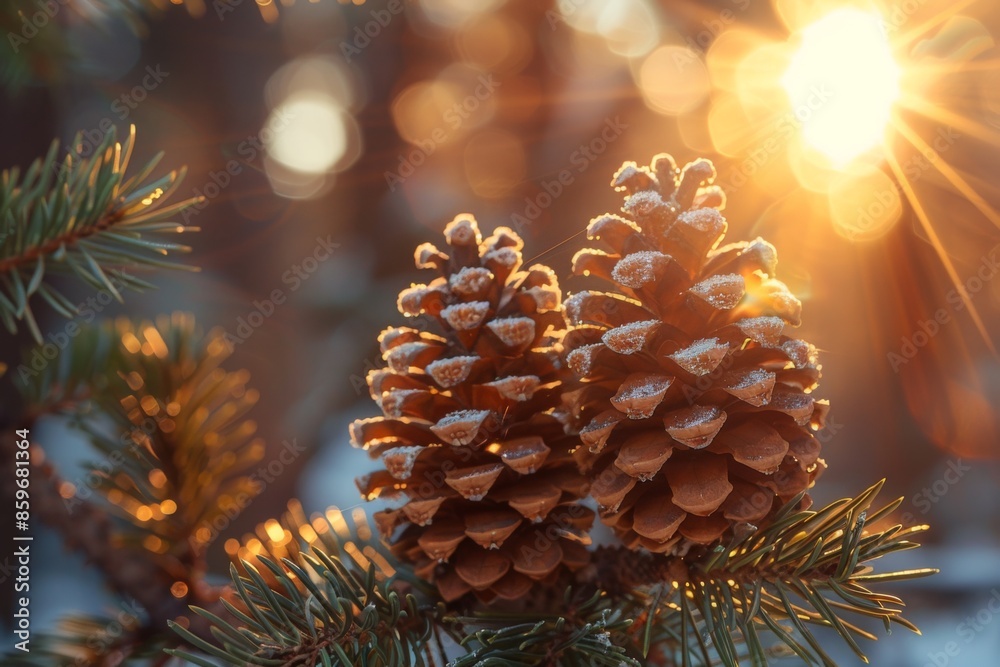 Pine Cones and Sunlight in Winter Forest Pine Cones and Sunlight in Winter Forest