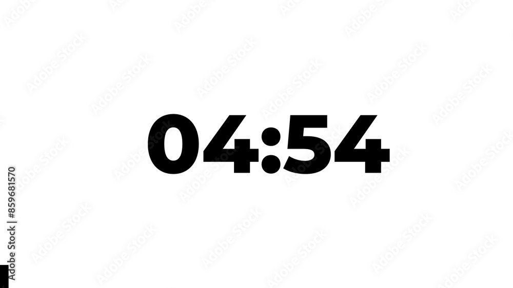 5 Minutes Countdown Timer, Black Numbers on a white Background 5 Minutes Countdown Timer, Black Numbers on a white Background