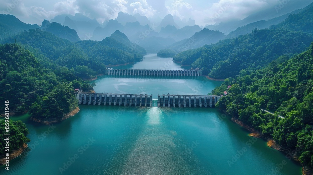 Dam and Reservoir in a Lush Mountain Valley Dam and Reservoir in a Lush Mountain Valley