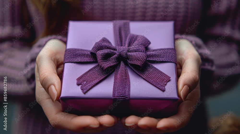 A close-up image of hands presenting a wrapped purple gift box adorned with a bow, symbolizing the act of giving and the anticipation of receiving a thoughtful present. A close-up image of hands presenting a wrapped purple gift box adorned with a bow, symbolizing the act of giving and the anticipation of receiving a thoughtful present.