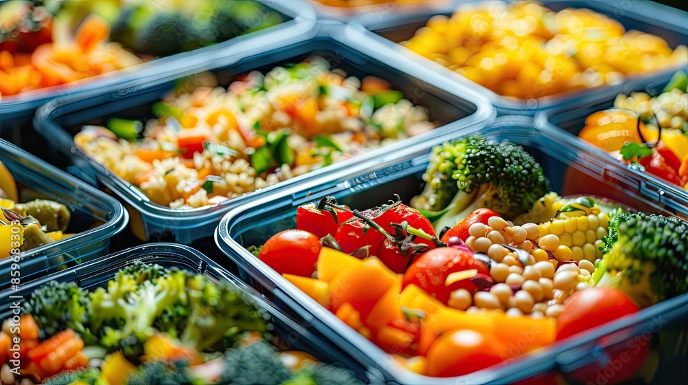 vegetables and salads in plastic containers. Selective focus vegetables and salads in plastic containers. Selective focus
