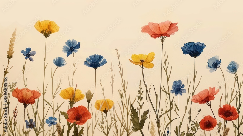 Whimsical Hand-Drawn Wildflowers in Botanical Style Whimsical Hand-Drawn Wildflowers in Botanical Style
