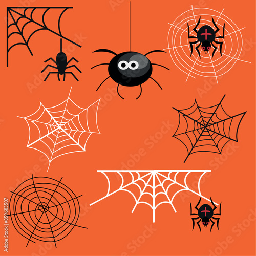 Vector set for Halloween. Spiders and spider webs.