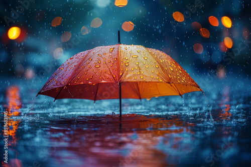 Wallpaper Mural A brightly colored umbrella opened against a backdrop of falling rain. Concept of protection and vibrancy. Generative Ai. Torontodigital.ca