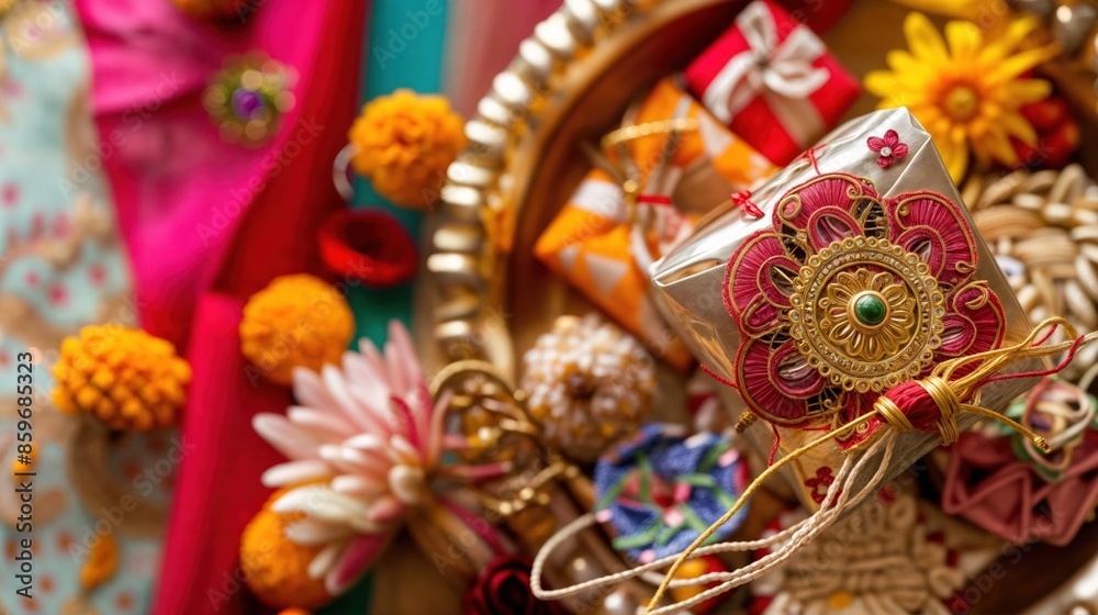 Decorated Rakhi With Sweets on a Plate Decorated Rakhi With Sweets on a Plate