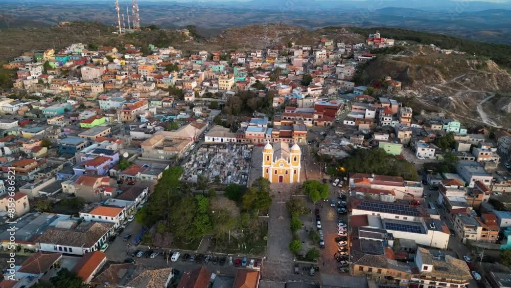 Breathtaking aerial drone footage of a Brazilian church, San Thome Church, São Thomé das Letras, Brazil