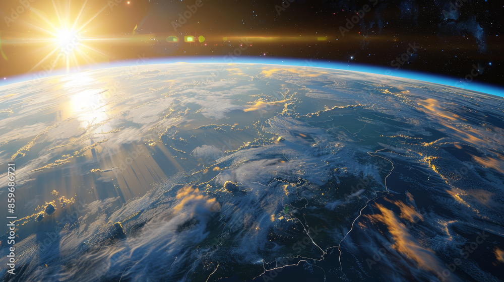 Obraz premium The sun is shining on the Earth, creating a beautiful and serene atmosphere