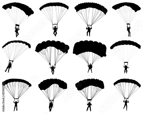 SVG Black silhouettes of a paragliders and parachutes