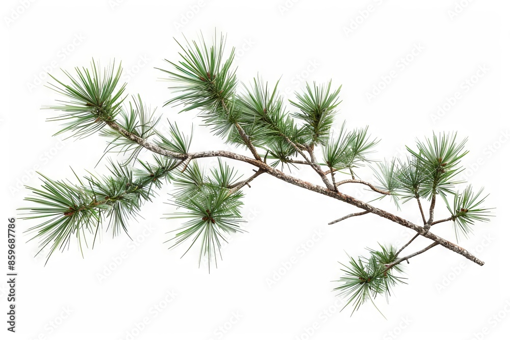 Isolated Evergreen Branch With Green Needles on a White Background Isolated Evergreen Branch With Green Needles on a White Background