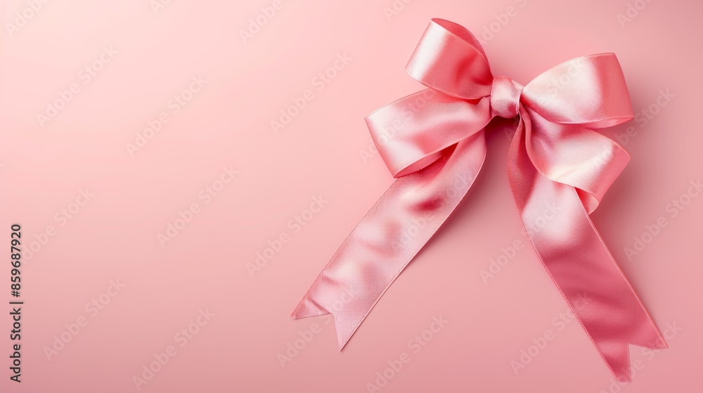 Pink Satin Ribbon Bow on Pink Background