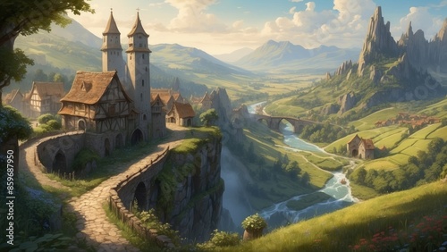 Fantastic castle landscape in realism style