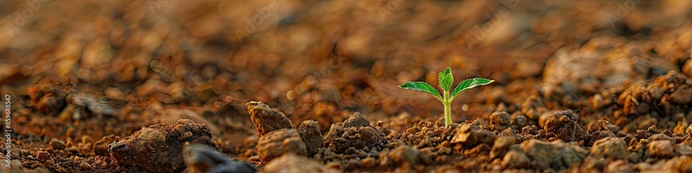 close up of a small seedling on dry ground. Selective focus close up of a small seedling on dry ground. Selective focus