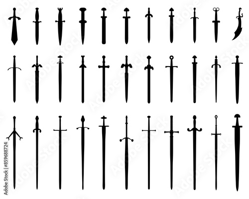 SVG Black silhouettes of swords and knifes