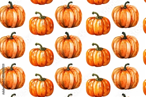 Watercolor pattern of pumpkins isolated on white background. Pattern.