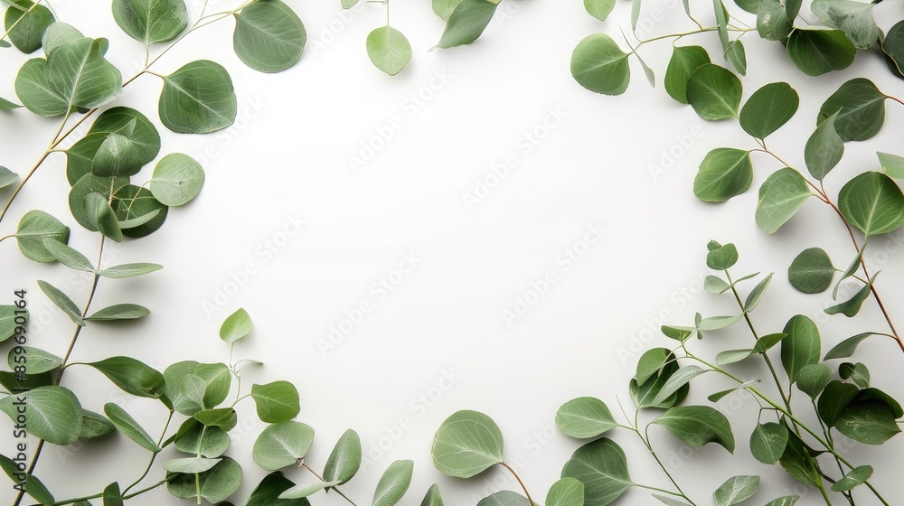 Eucalyptus leaf wreath on white background with space for text Eucalyptus leaf wreath on white background with space for text
