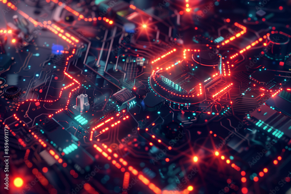 a biomechanical 3D illustration of a futuristic cyberspace with glowing circuits and intricate digital pathways, showcasing a high-tech virtual environment a biomechanical 3D illustration of a futuristic cyberspace with glowing circuits and intricate digital pathways, showcasing a high-tech virtual environment