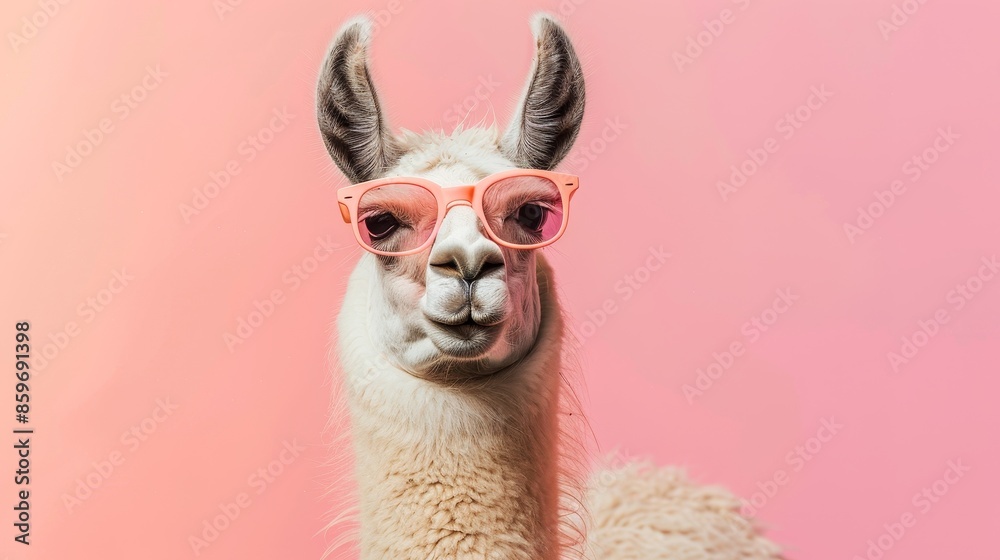 Obraz premium Llama in Pink Sunglasses on a Pink Background