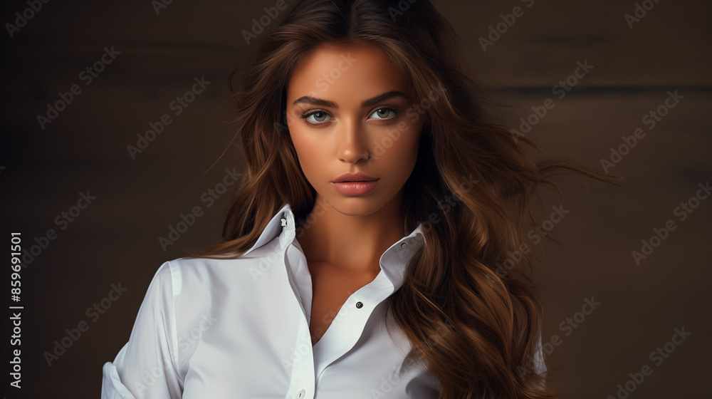 portrait of a beautiful female model, photo studio setting 