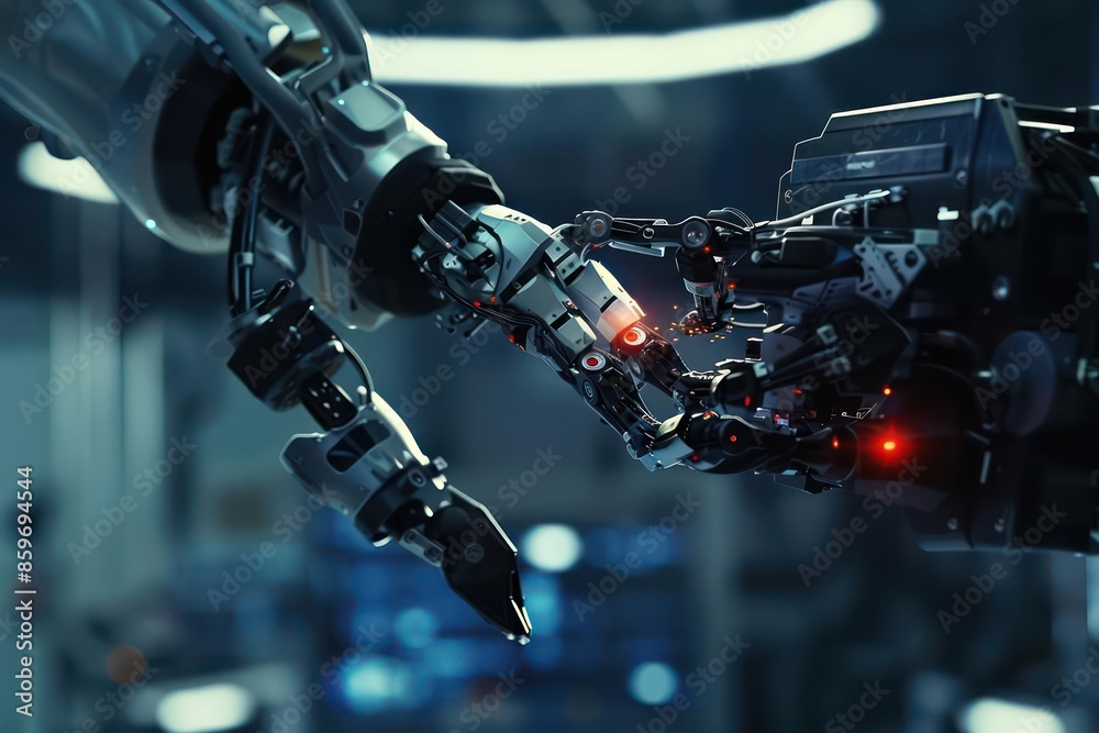 Fototapeta premium Closeup of a hightech robotic arm performing a precise thoracotomy with realtime imaging assistance