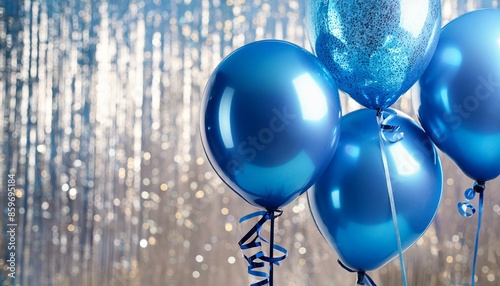 Elegant blue ballon and ribbon Happy Birthday celebration card banner