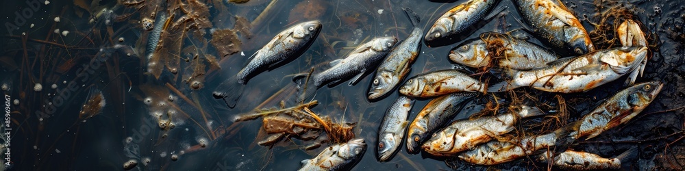 dead fish in the lake. Selective focus dead fish in the lake. Selective focus