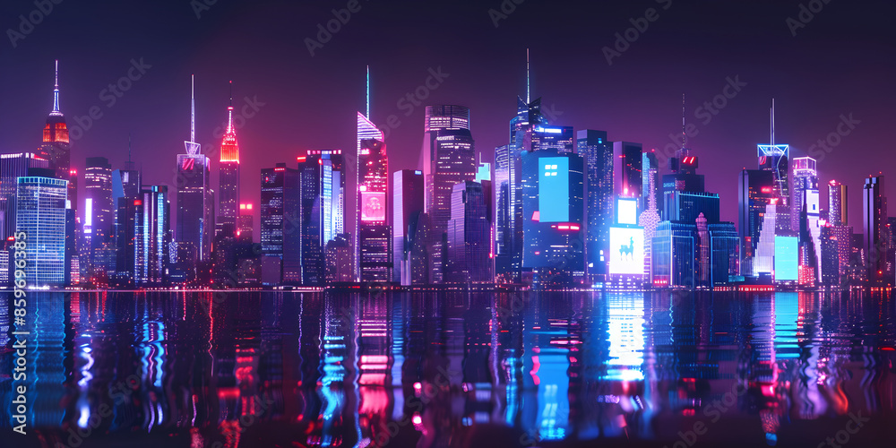 Fototapeta premium Neon light cityscape at night.