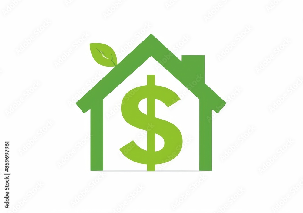 Green House with Dollar Sign Logo, Simple Design on White Background Green House with Dollar Sign Logo, Simple Design on White Background