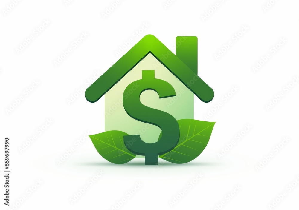Green House with Dollar Sign Logo, Simple Design on White Background Green House with Dollar Sign Logo, Simple Design on White Background