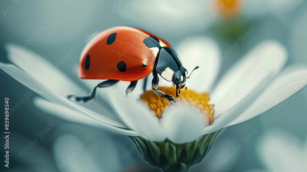 Fototapeta premium Ladybug on Daisy Flower Close-Up. Generative ai