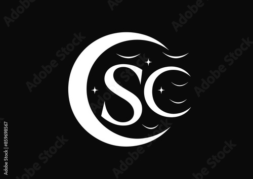 Minimalist South Carolina emblem with a crescent moon and stars on a black background, perfect for state pride and elegant design themes