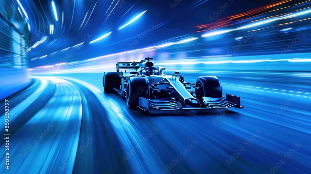 Racing Car with Neon Light Trails. Generative ai. Racing Car with Neon Light Trails. Generative ai.