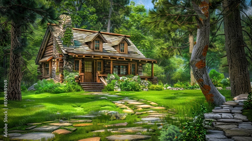 Rustic Log Cabin in a Forest Landscape. Generative ai. Rustic Log Cabin in a Forest Landscape. Generative ai.