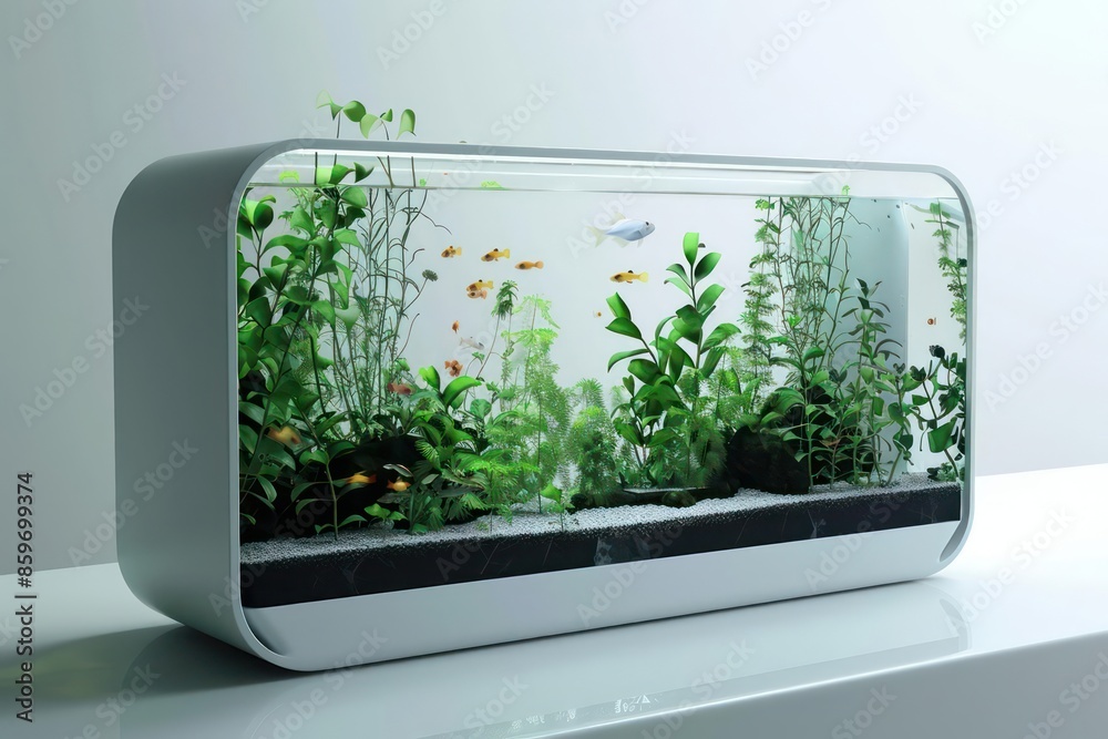 Fototapeta premium Minimalist fish tank with integrated smart sensors for maintaining optimal water conditions
