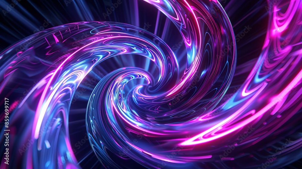 Glowing neon lights twisted into a spiral form an abstract futuristic path in subspace Glowing neon lights twisted into a spiral form an abstract futuristic path in subspace