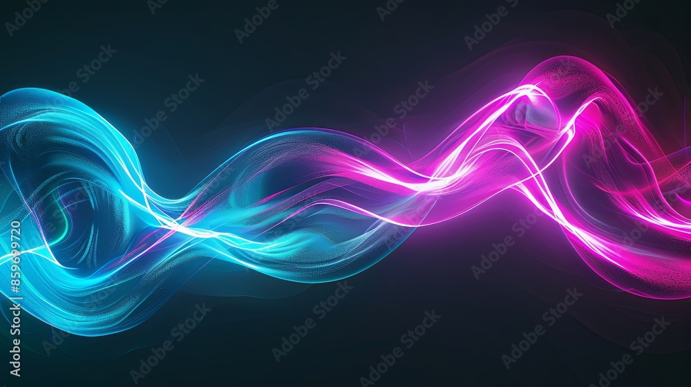 Fototapeta premium Glowing Teal and Magenta Neon Waves on Black Background