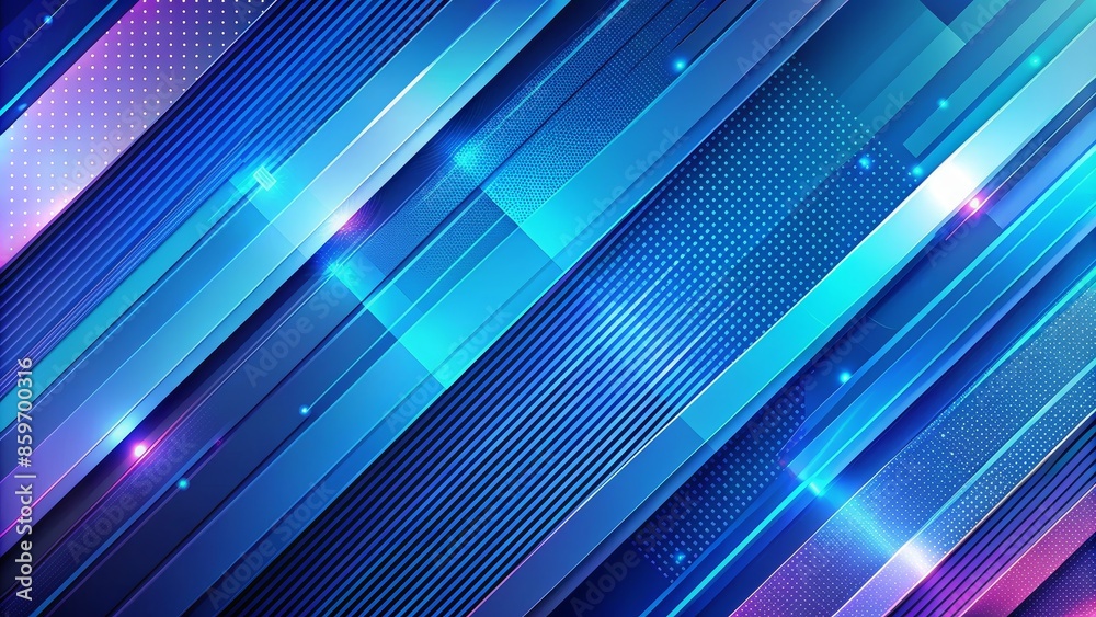 Fototapeta premium Abstract Blue Diagonal Stripes with Glowing Lines - Digital Art