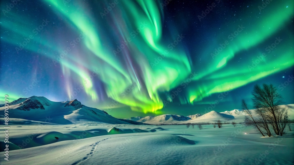Aurora Borealis Dancing Over Snowy Mountains Aurora Borealis Dancing Over Snowy Mountains