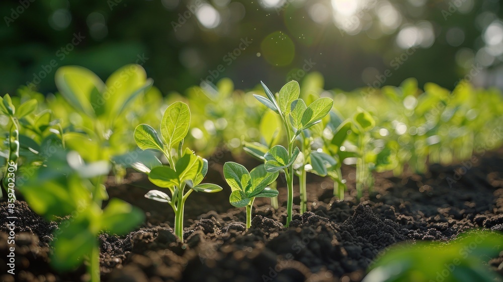 Young Green Plants Growing in Sunlight