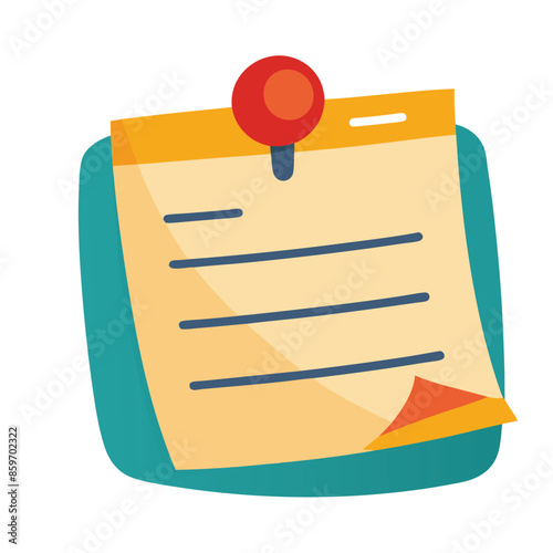 Note paper with pin on white background