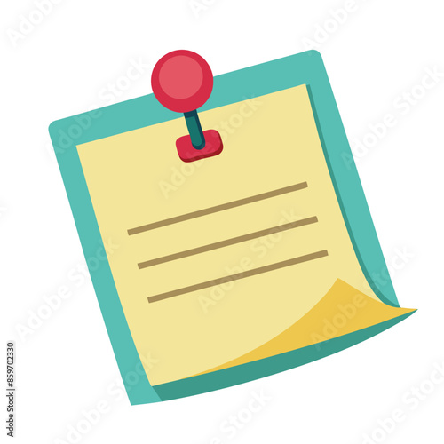 Note paper with pin on white background