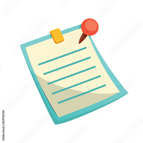 Note paper with pin on white background