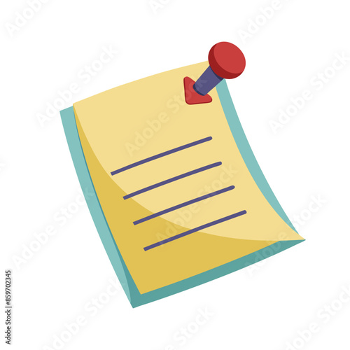 Note paper with pin on white background