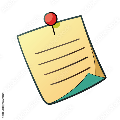 Note paper with pin on white background