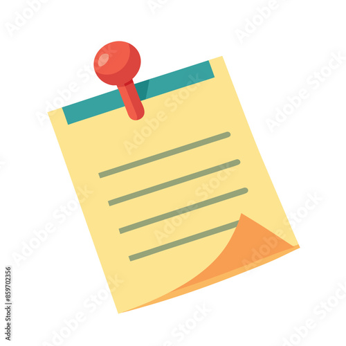 Note paper with pin on white background