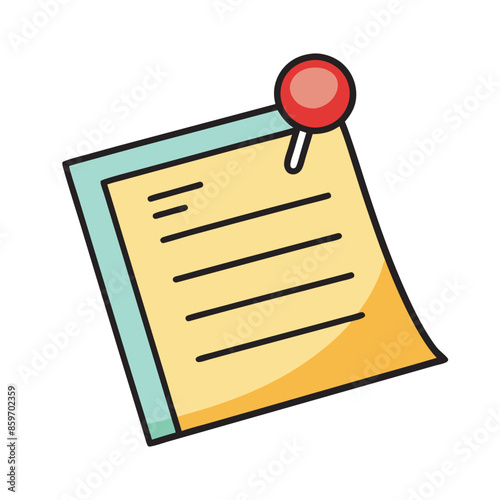Note paper with pin on white background