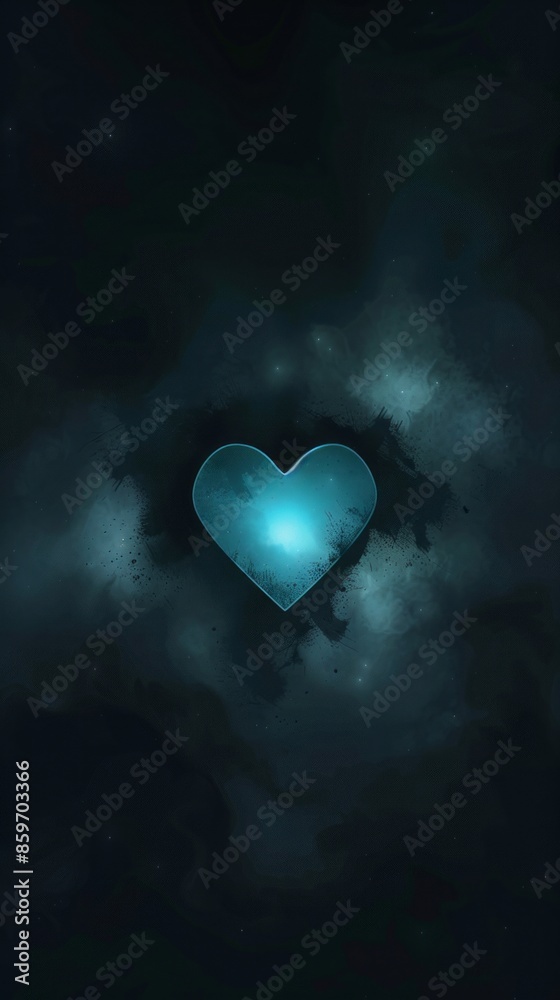 Dark, moody background with a single, glowing, blue heart in the center. ,Dark Color light ,vectorline design , illustration , Mobile Wallpaper Dark, moody background with a single, glowing, blue heart in the center. ,Dark Color light ,vectorline design , illustration , Mobile Wallpaper