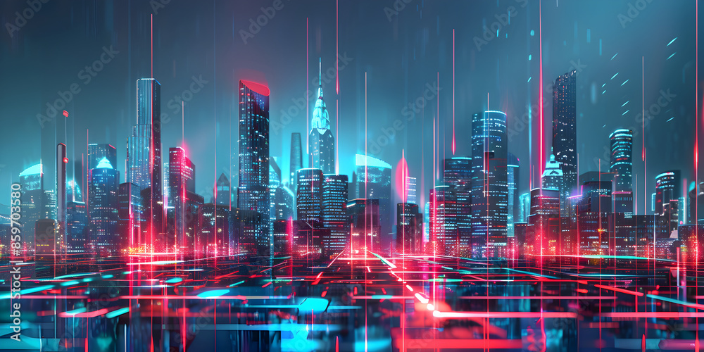 Digital art of a city skyline with holograms.
Digital art of a city skyline with holograms.