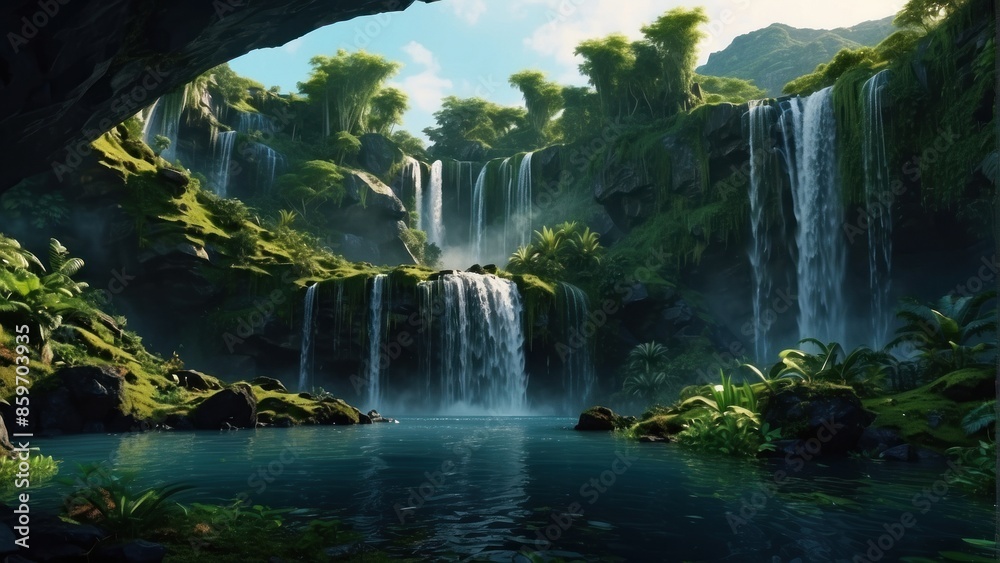 Fototapeta premium Beautiful landscape of exotic waterfall